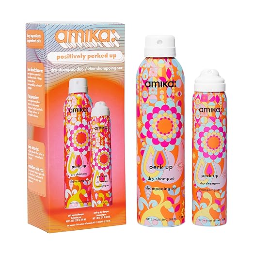Comparison of Amika Dry Shampoo products: Positively Perked Up Duo vs Perk Up Plus Extended Clean for refreshed and volumized hair