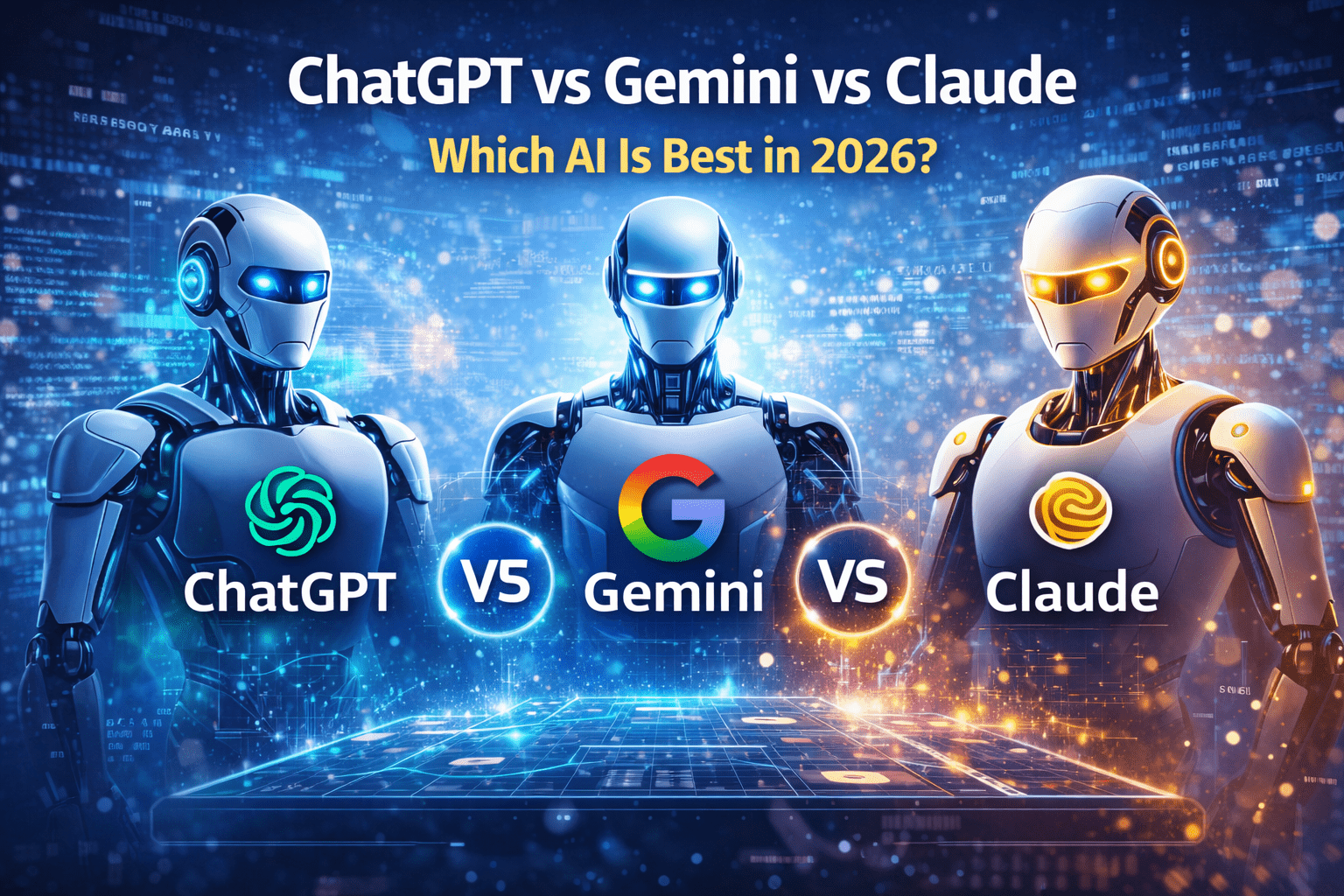 Compare ChatGPT, Gemini, and Claude in 2026, covering features, performance, strengths, pricing, use cases, and real differences to help you choose the best AI.